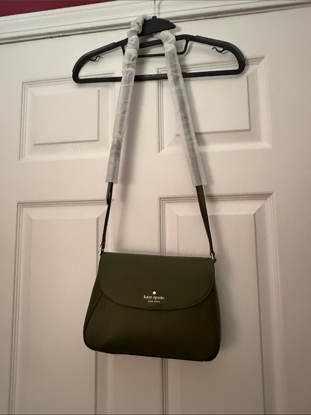 kate spade Olive Green Leather Flap Crossbody Bag with Gold Logo NWOT